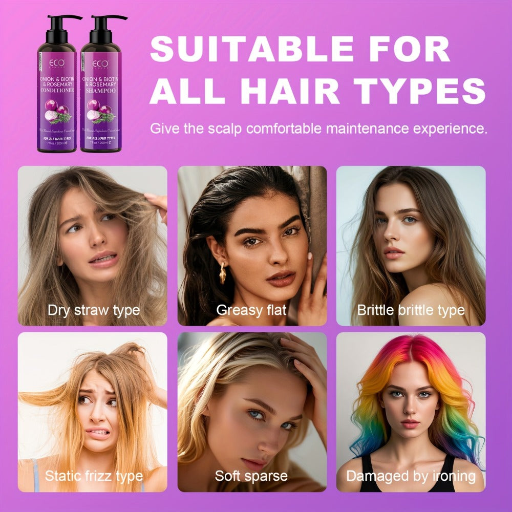 Onion Biotin Shampoo and Conditioner Set — Rosemary & Jojoba Oil, Anti-Dandruff, Strengthening & Nourishing for Dry Rough Damaged Hair, Promotes Hair Growth, Smoothing Formula, Men & Women
