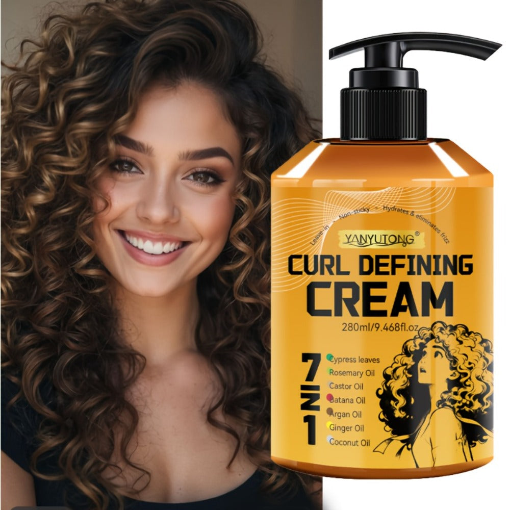 Curl Defining Cream 7-in-1 with Argan Oil & Rosemary Oil 280ml — Frizz Control, Natural Fluffiness & Long-Lasting Hold for Wavy, Curly &