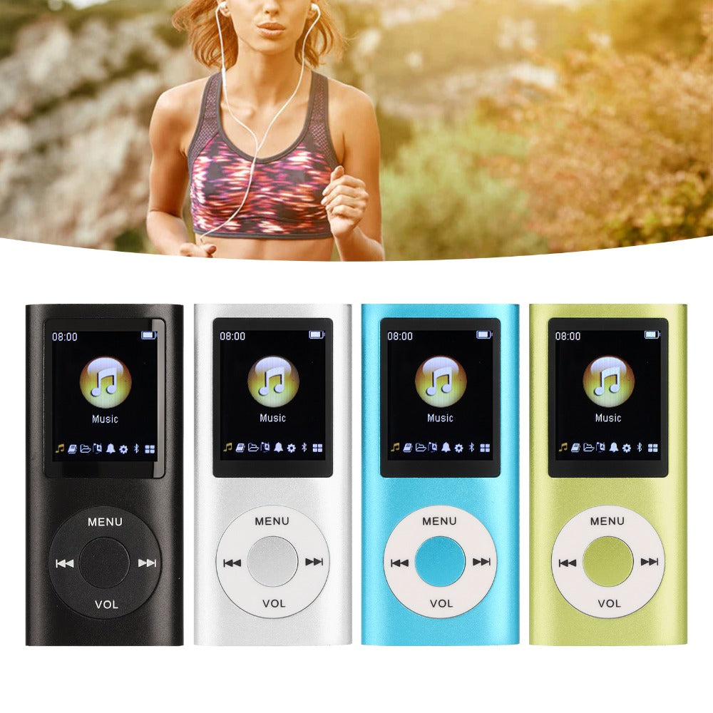 Slim MP3 Player with 64GB Card Support, 1.8-Inch LCD, Earphones and Cable in Silver, Black, Blue or Green