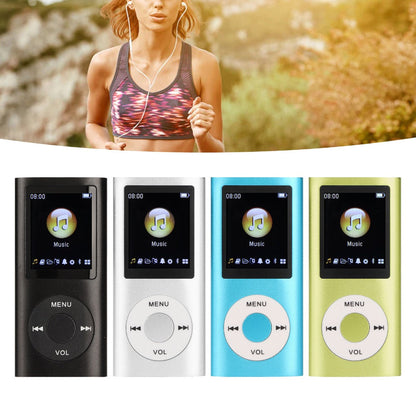 Slim MP3 Player with 64GB Card Support, 1.8-Inch LCD, Earphones and Cable in Silver, Black, Blue or Green