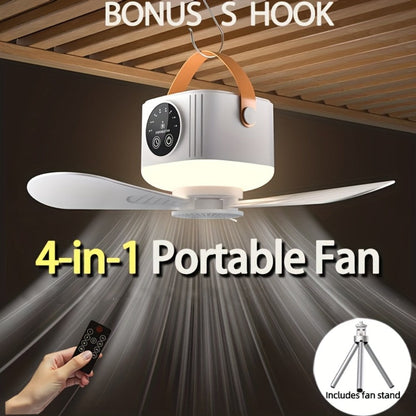 Portable Fan, USB-Powered Hanging Tent Model with Remote Control, LED Light and Optional Triangular Stand