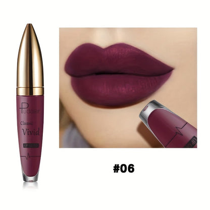 Matte Liquid Lip Color in Seven Numbered Shades with 8.5cm Clear Tube and Pointed Gold Cap