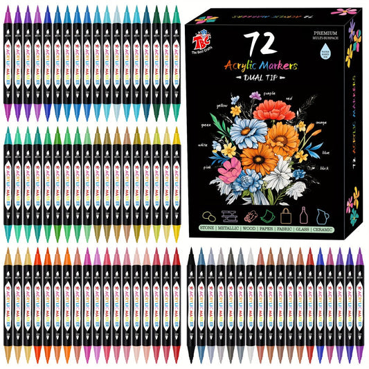 Acrylic Paint Markers Dual Tip Set 48 72 108 Colors – Non-Toxic Odorless Paint Pens for Canvas Rock Wood Glass Ceramic Fabric, Gift for Artists DIY Crafters Birthday Christmas