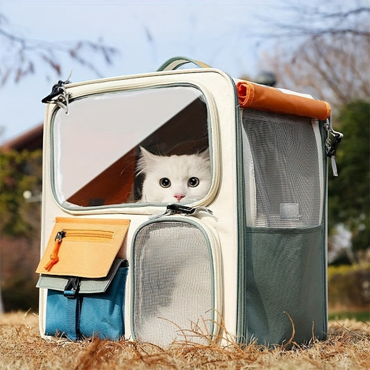 Cat Carrier Backpack with Pet Collar Set - Ventilated Breathable Travel Backpack for Cats and Dogs Under 27lbs, Spacious 11.89 Gallon Capacity, Airline-Friendly Portable Pet Bag for Outdoor Hiking