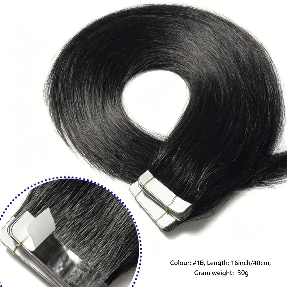 Straight Natural Black Tape-In Hair Extensions, 10-Piece 30 g Pack in 16-, 20-, 22- or 24-Inch Lengths