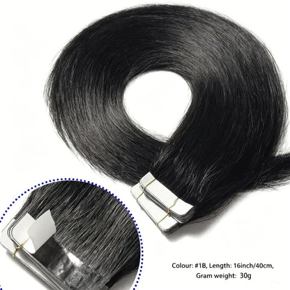 Straight Natural Black Tape-In Hair Extensions, 10-Piece 30 g Pack in 16-, 20-, 22- or 24-Inch Lengths