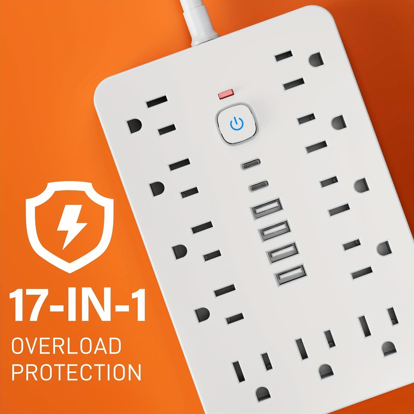 Surge Protector Power Strip 17-in-1 Wall Mount 11 AC Outlets 4 USB-A 2 USB-C Compact Charging Station 5ft 10ft Cord for Home Office School Dorm Travel