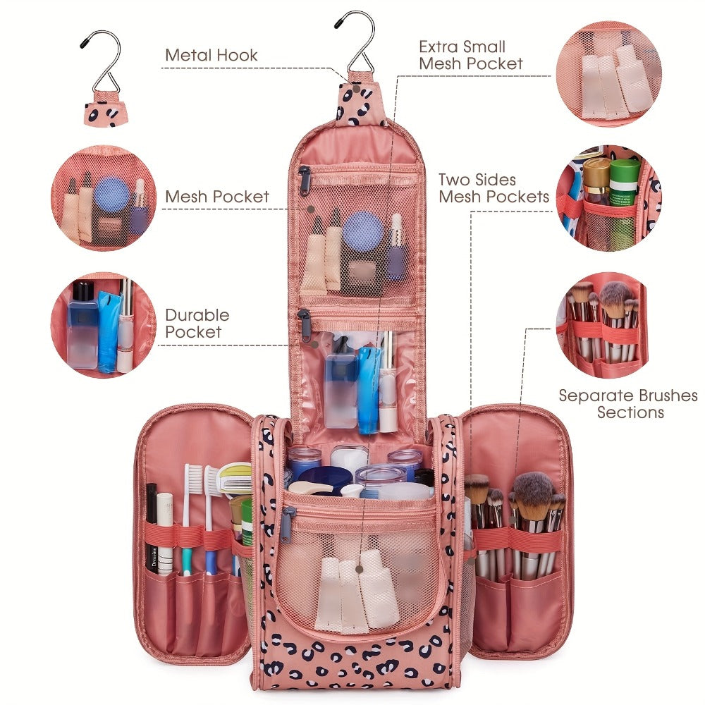 Hanging Toiletry Bag for Women Large Capacity Travel Makeup Organizer Bag with Hook Multi-Compartment Waterproof Cosmetic Pouch 16 Prints for Cruise Gym