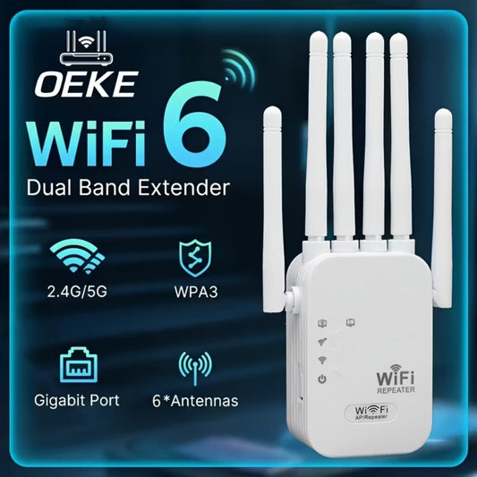 AX1200 WiFi 6 Mesh Extender 15888 Sq Ft Coverage, 135+ Devices, OFDMA, Gigabit Ethernet Port, Alexa Compatible, CISA Certified, Dual Band 2.4GHz & 5GHz, One-Touch Setup, White