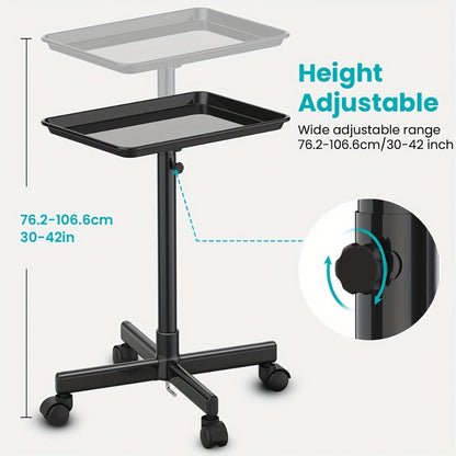 Adjustable-Height Salon Tray Cart with Removable 18 x 13-Inch Tray and Gold or Black Finish