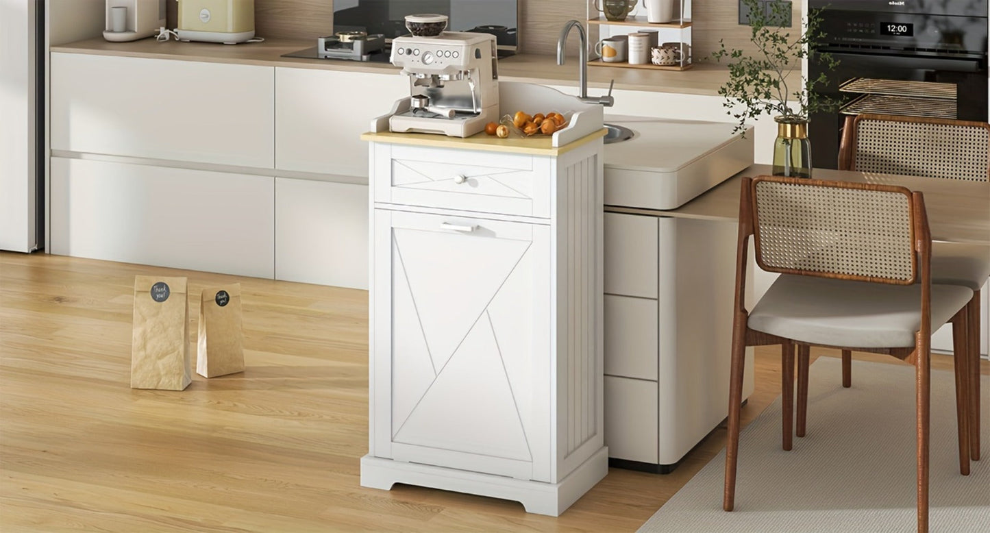 Storage Cabinet 12-Gallon Tilt-Out Trash Bin Enclosure with Top Drawer and Two Color Options