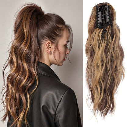 Hair Extensions Water-Wave 16-Inch Synthetic Ponytail with Claw Clip and Eight Color Options for Quick Attachment