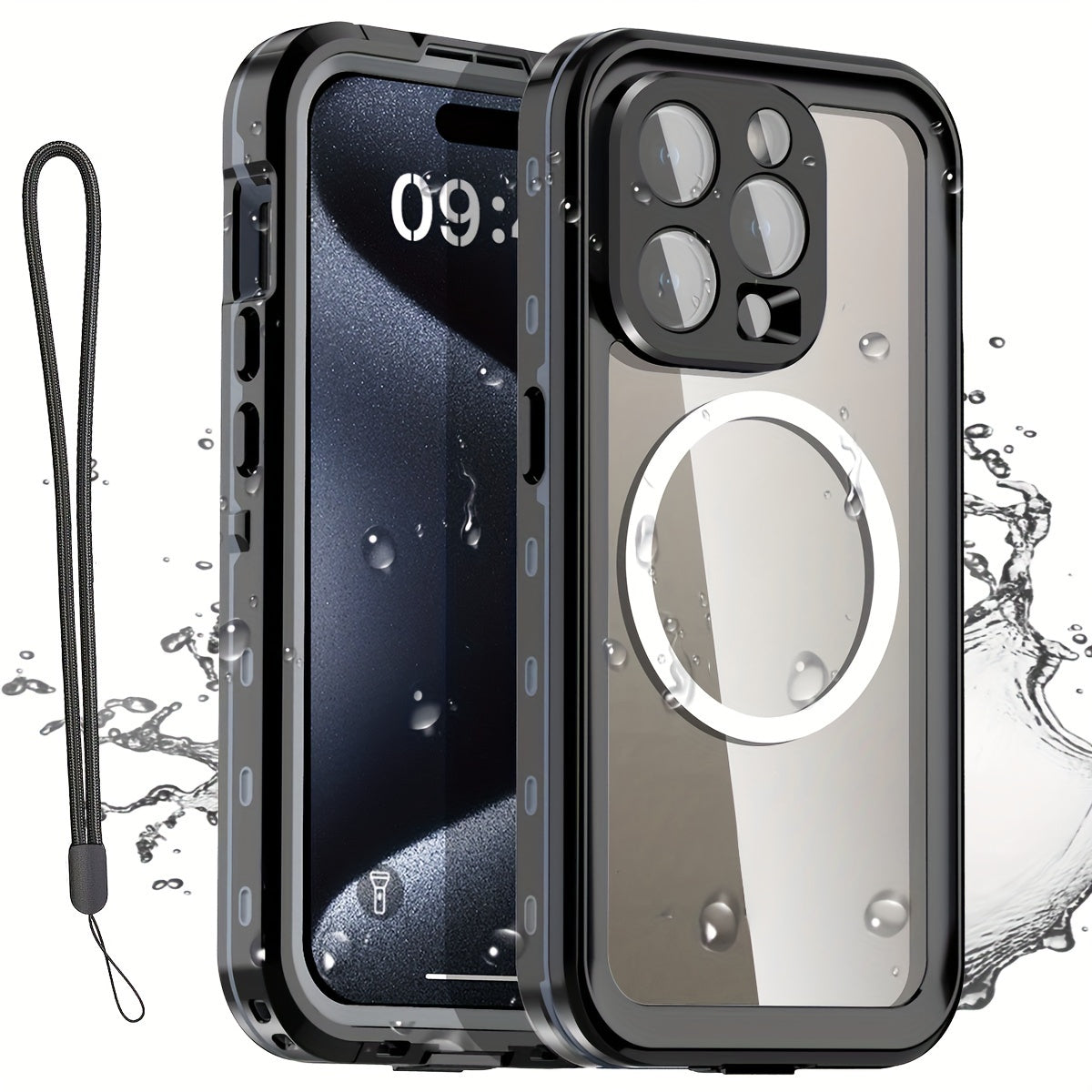 Phone Case Integrated Screen Protector Cover with Magnetic Wireless Charging and Lanyard for iPhone 15–16 Models
