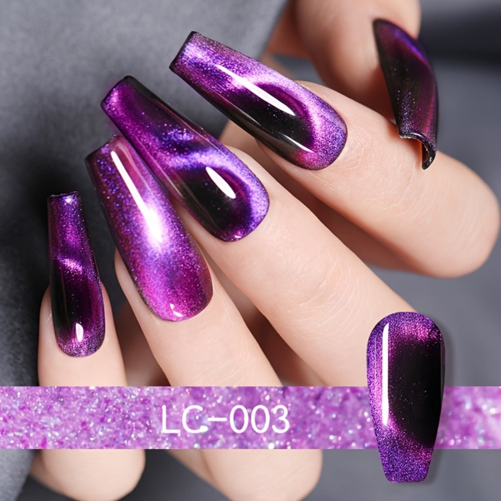 Gel Nail Polish – Cat Eye Magnetic 8pcs Aurora Glitter Black Crystal Semi-Permanent — 3D Light-Shifting Nail Art Gel No Base Color…