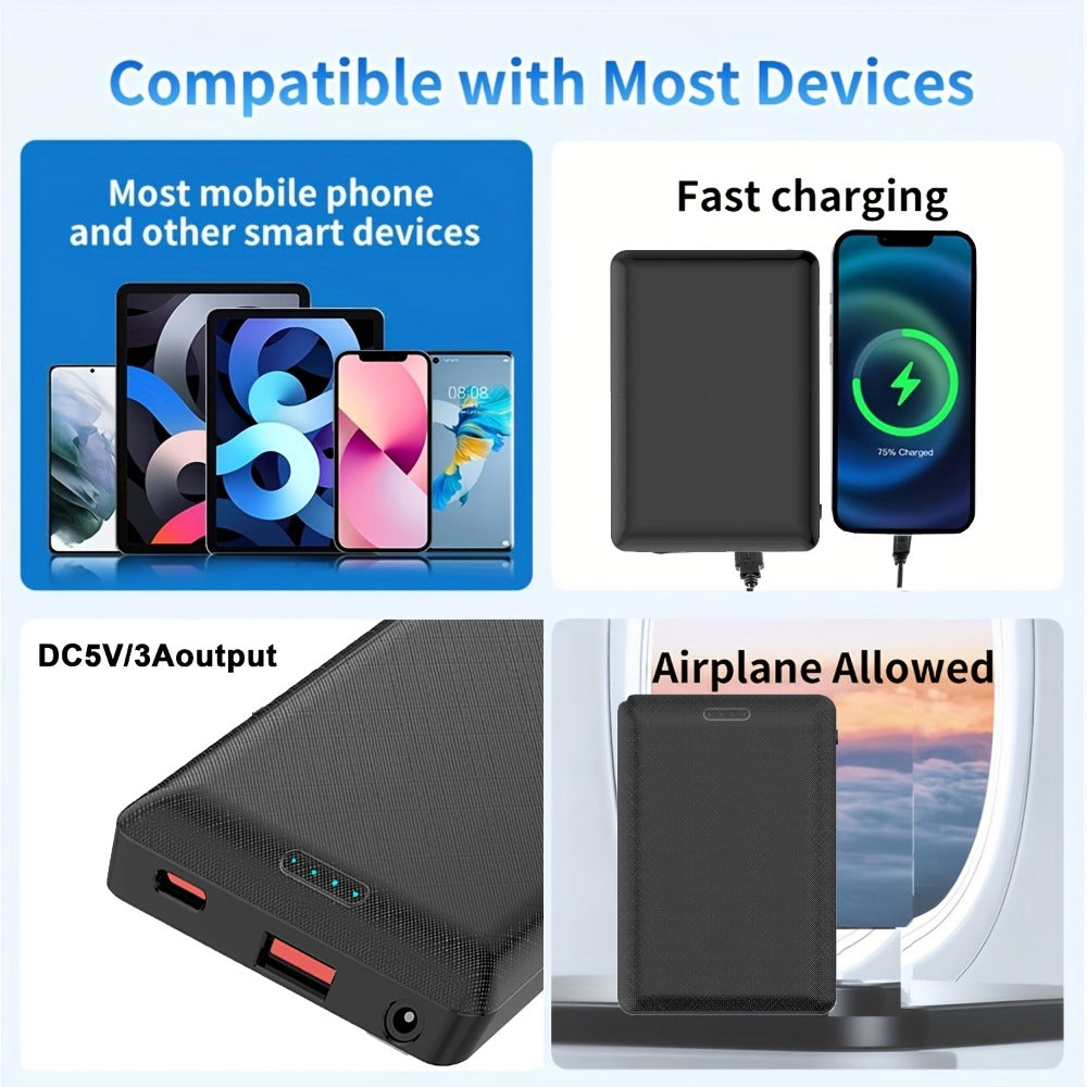DC5V 3A Stable Output Power Bank 10000mAh Rechargeable Battery Pack for Heated Vest Jacket Scarf Gloves Heated Clothing Electric Heating Equipment Portable USB-C Charger