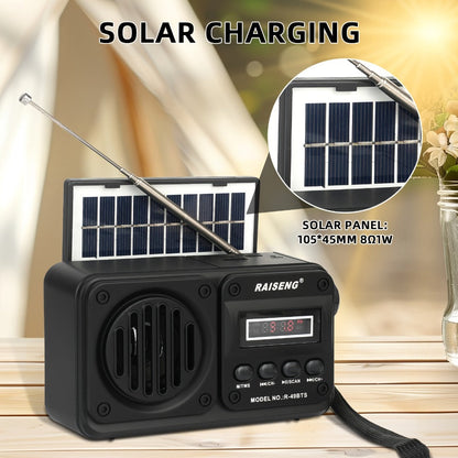 Retro FM Radio Speaker with Solar Panel, Bluetooth, USB and TF Card Playback in Black or Brown