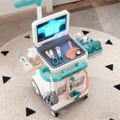 25-Piece Pretend Doctor Cart Play Set with Fold-Open Case, Display Panel and Toy Examination Accessories