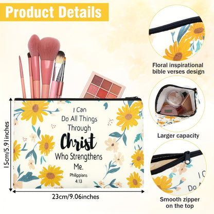 Thirty-Piece Bible Verse Makeup Bag Set with Mixed Printed Designs, 23 x 15cm Pouches and Black Zippers