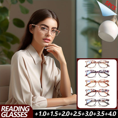Blue Light Blocking Reading Glasses for Women 5-Pack – Stylish Computer Readers with Spring Hinges, Anti-Blue Light Lenses, Multiple Strengths 1.0–4.0x, Multicolor