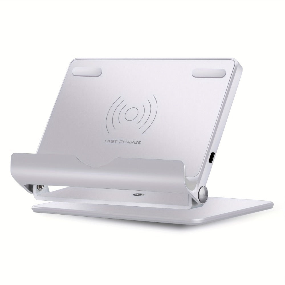 360° Rotatable Wireless Charger Phone Stand 15W Zinc Alloy Hands-Free Holder for Google Pixel 9 Pro XL 8a 8 Pro 7a 7 Pro, Samsung Galaxy S24 Ultra S23 S22, iPhone 16 15 14 13 12 All Qi Android – Silver