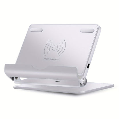 360° Rotatable Wireless Charger Phone Stand 15W Zinc Alloy Hands-Free Holder for Google Pixel 9 Pro XL 8a 8 Pro 7a 7 Pro, Samsung Galaxy S24 Ultra S23 S22, iPhone 16 15 14 13 12 All Qi Android – Silver