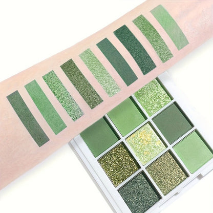 Eyeshadow Palette JUJU DREAM 9-Shade Green Compact with Avocado-Forest Color Theme and Matte-Shimmer Mix
