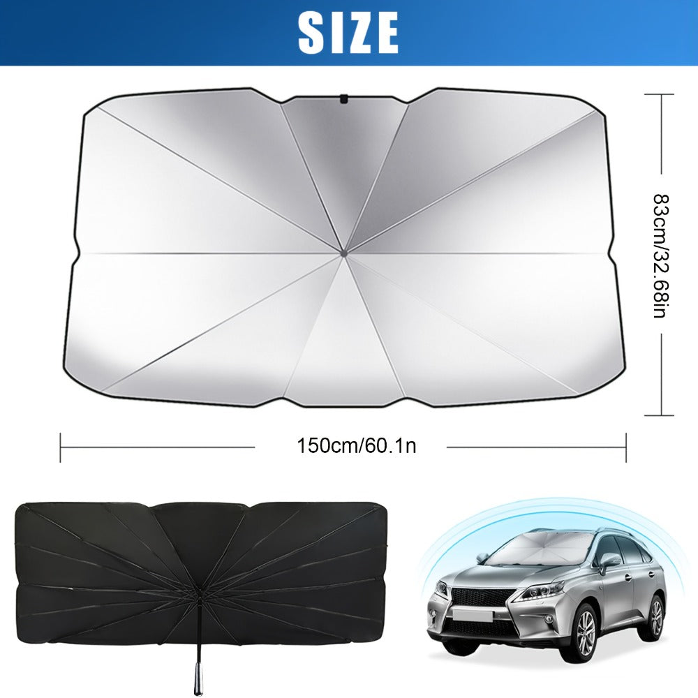 Windshield Sun Shade UV Protection | Auto Open & Fold One-Button, Fiberglass Skeleton, Opaque Insulation, Fits Most Cars SUVs Trucks, Front Window Visor Heat Blocker