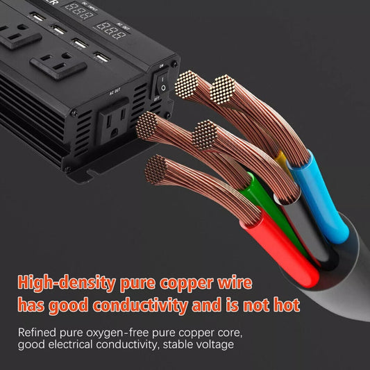 6600W Peak Pure Sine Wave Power Inverter 12V/24V DC to 110V AC – LCD Display, 4 USB Ports, US Outlets, 95% Efficiency for Car, Truck, RV & Solar