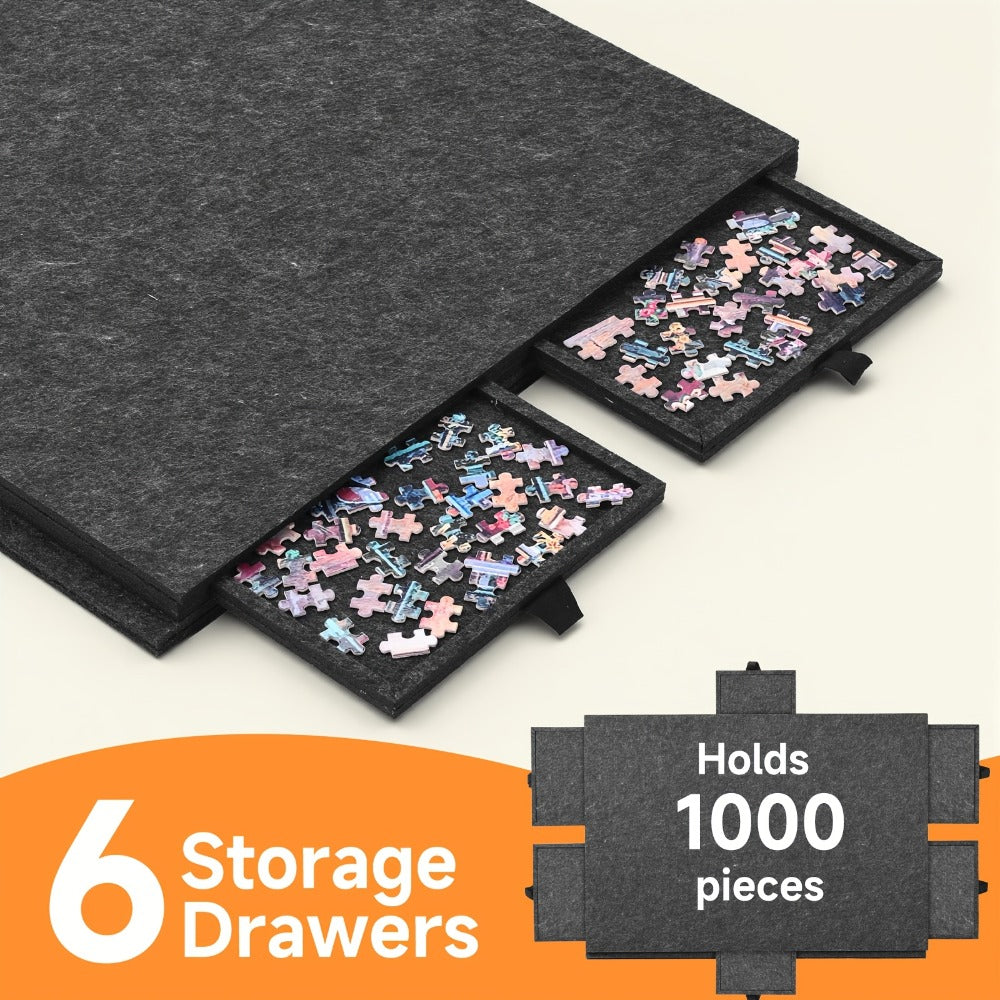 Jigsaw Puzzle Board with Felt Mat & 6 Sorting Drawers - Foldable Roll-Up Puzzle Saver Fits Up to 1000 Pieces | Portable Puzzle Storage Organizer for Adults Kids Family Game Night