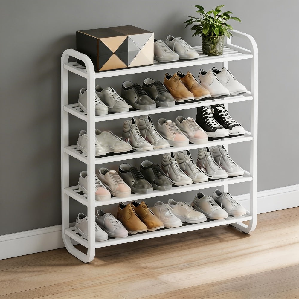 Shoe Storage Organizer 5-Layer Narrow White Rack for Entryway, Closet, Living Room and Door Areas