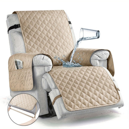 Chair Cover Quilted Recliner Throw with Side Pocket and Adjustable Strap in Seven Available Colors