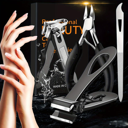 Heavy Duty Toenail Clippers Set 3 Piece for Thick Nails — Wide Jaw Stainless Steel Straight & Angled Nail Clipper with Nail File, Large Nail Cutter for Men Seniors Women Ingrown Toenail Pedicure Tool