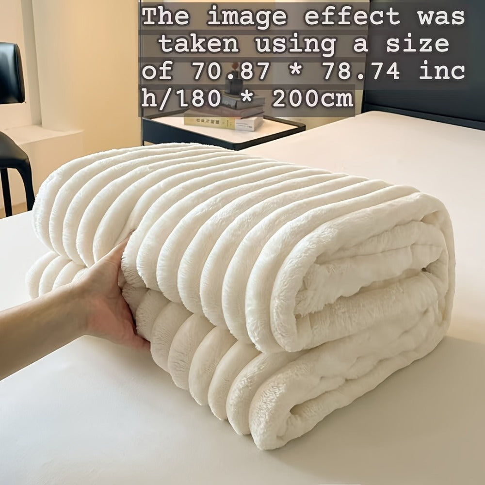 Plush Faux Fur Blanket – Imitation Rabbit Fur 300-350gsm Knit Throw for Sofa, Bed & Travel, All Season, 3 Colors, 2 Sizes