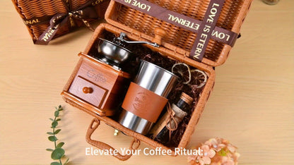 Manual Coffee Grinder Hand Grinder with 304 Stainless Steel Burr, Portable Square Coffee Mill for Travel, Camping, Office & Food Truck, Vintage & Brown Pipe Style, Perfect Coffee Gift Set