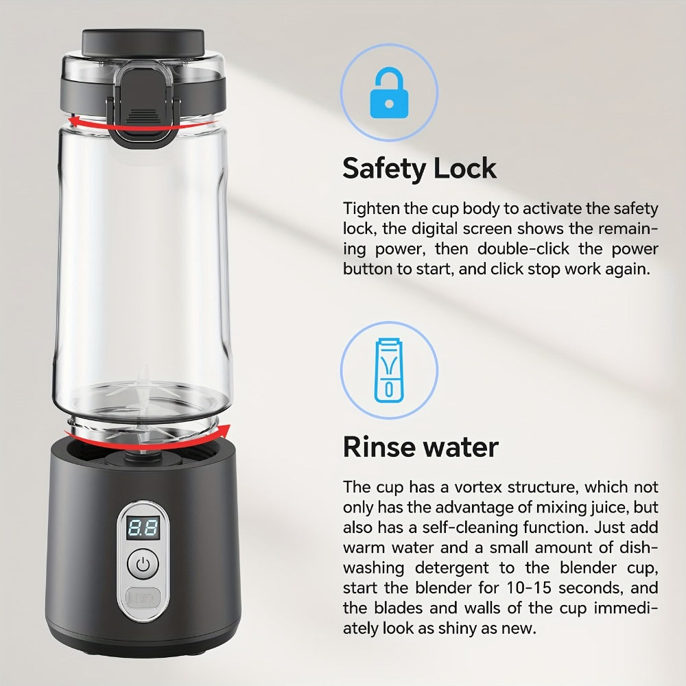 Portable Blender with Clear Cylindrical Cup, Digital Timer Display, Flip-Up Handle and Three Color Options