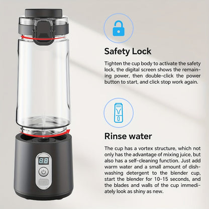 Portable Blender with Clear Cylindrical Cup, Digital Timer Display, Flip-Up Handle and Three Color Options