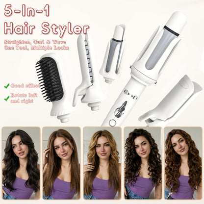 5-in-1 Hair Styler Set with Interchangeable Curling Wand & Straightening Brush - Multi Barrel Curling Iron Kit for Waves, Curls & Volume, Works on All Hair Types, Salon Results at Home, 3 Colors