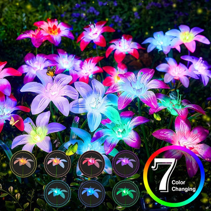 Solar Garden Light Blooming Lily Stakes with 7-Color LEDs and 2, 4 or 12-Pack Options for Outdoor Garden Decor