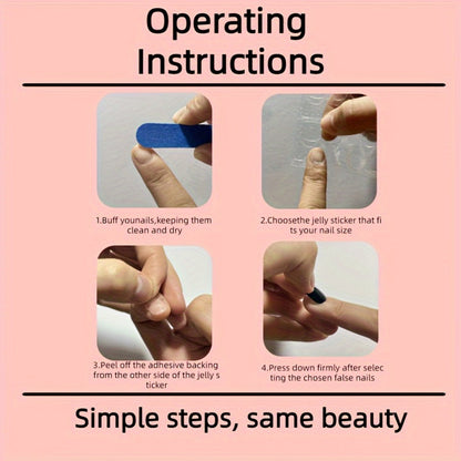 Press On Nails 216-Piece Middle Ballet Nine-Pack Mixed Flower Maple Glossy Set with Jelly Adhesive and File