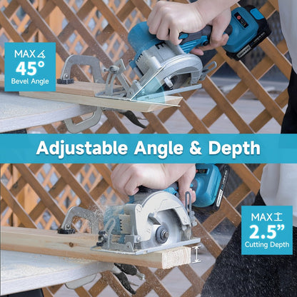 Brushless Circular Saw Kit 21V Cordless, Battery & Charger Included, Adjustable 45° Bevel Cutting, Saw Blades Included, Variable Speed, Compact & Lightweight for Woodworking & Home Projects