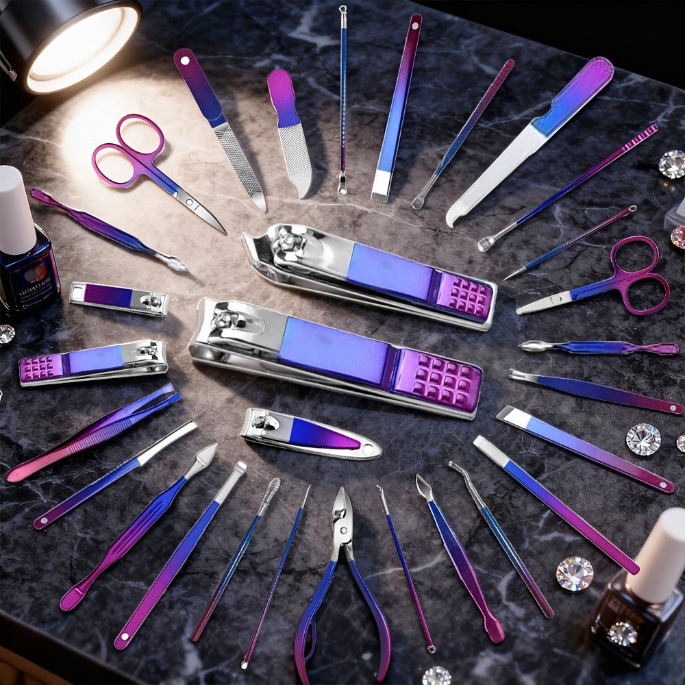 Portable Manicure and Pedicure Tool Set in 9-, 18-, 30- or 60-Piece Case Configurations for Nail Care
