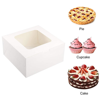 Cake Boxes 10 Sets 10x10x5 Inch White Square Bakery Boxes with Window Red Ribbon and Round Cake Boards for Birthday Party Wedding Holiday Baking Gift Packaging
