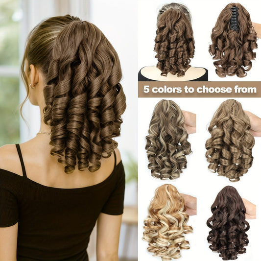 Hair Extensions Curly-Wave 14-Inch Synthetic Ponytail with Claw Clip and Four Color Style Options