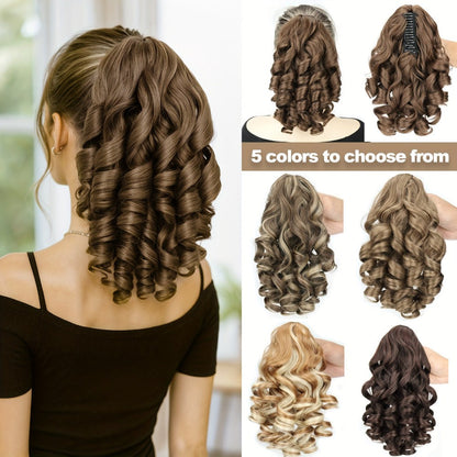 Hair Extensions Curly-Wave 14-Inch Synthetic Ponytail with Claw Clip and Four Color Style Options