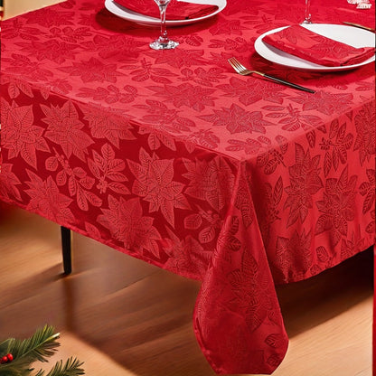 Tablecloth Red Floral Jacquard Rectangle Cover with Stitched Borders in Three Holiday Sizes