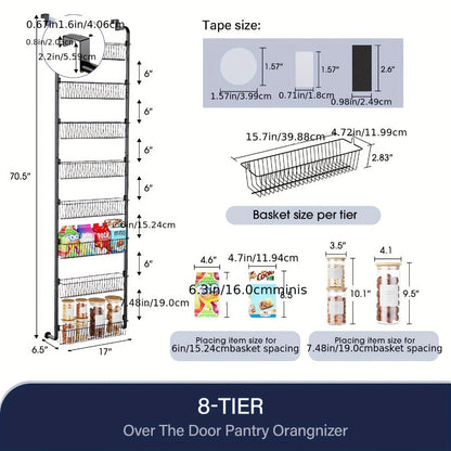 Over The Door Organizer - Multi-Layer Pantry Storage Rack for Kitchen Bathroom Laundry Room, Space Saving Door Hanging Shelf