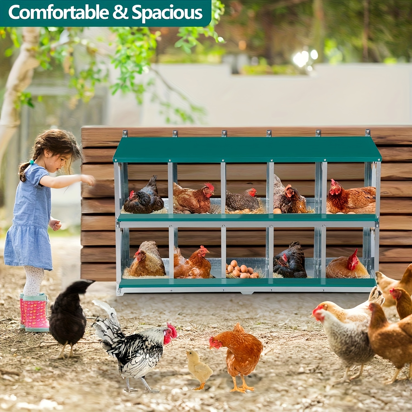 Metal Chicken Nesting Box Galvanized Steel 3-10 Compartment Roll-Away