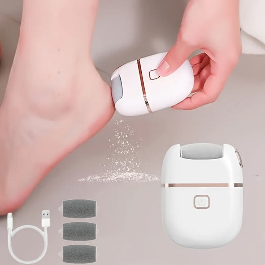 Electric Foot Callus Remover Rechargeable with 2 Roller Heads - Portable Dead Skin Scrubber Pedicure Tool for Smooth Soft Feet Cracked Heel Repair Home Professional Foot Care Kit, White
