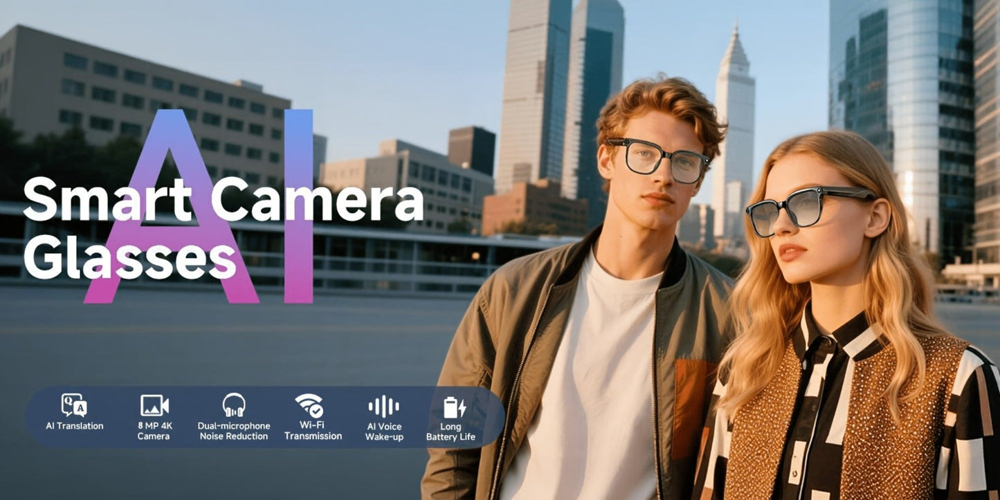 Smart Glasses 8MP Camera Eyewear with Photochromic Lenses, Translation, Object Recognition and Bluetooth Audio