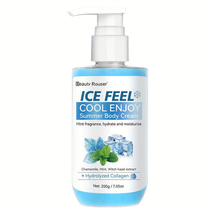 Mint Extract & Hydrolyzed Collagen Cooling Body Cream - Refreshing Hydrating Moisturizer for Dry Rough Skin, Non-Greasy Lightweight Hypoallergenic Formula, All Skin Types, Unisex Daily Use